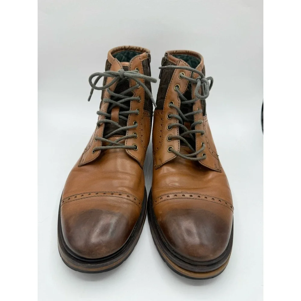 Johnston & Murphy J&M 1850 Karnes Mens‎ Tan Leather Brogue Boots Side Zip 9.5M